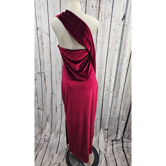 MDS Women's M Marcella Manhattan Velvet Slit Gown Burgundy One Shoulder Dress - Picture 4 of 7